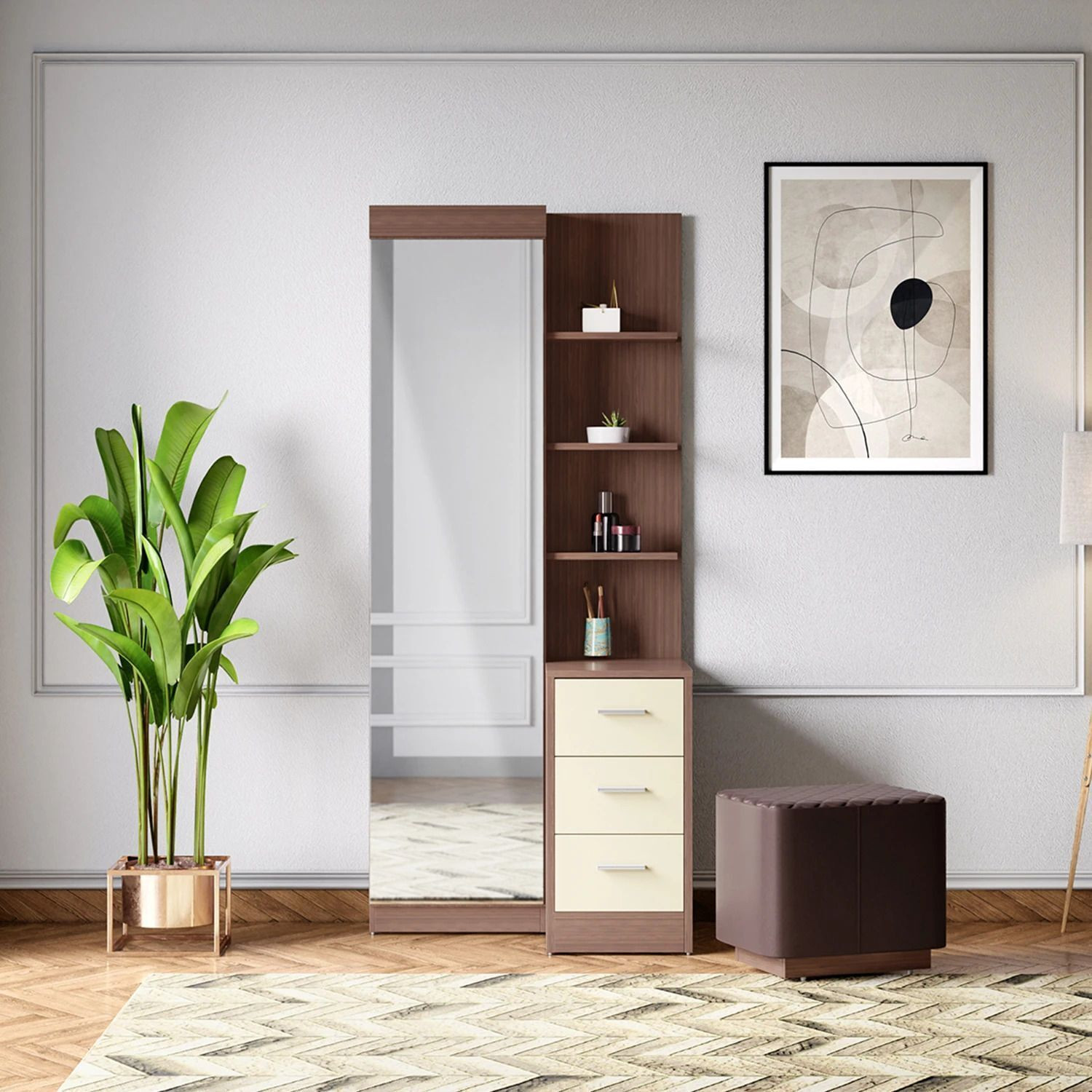 Image of Interio by Godrej Aero Engineered Wood Dressing Table (Finish Color -, Valigny Oak, Knock Down)