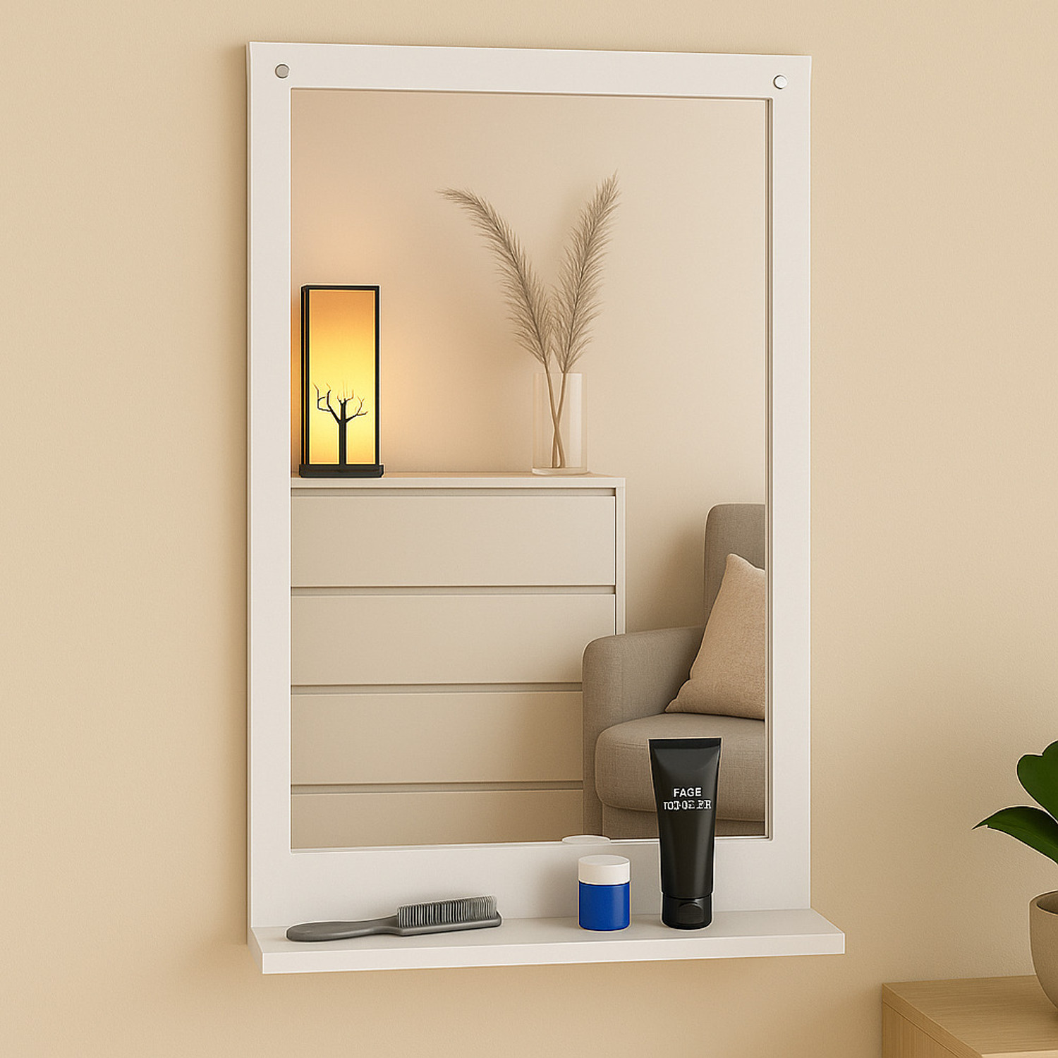 Image of PEDPIX Wall Mount Mirror Series White Engineered Wood Dressing Table