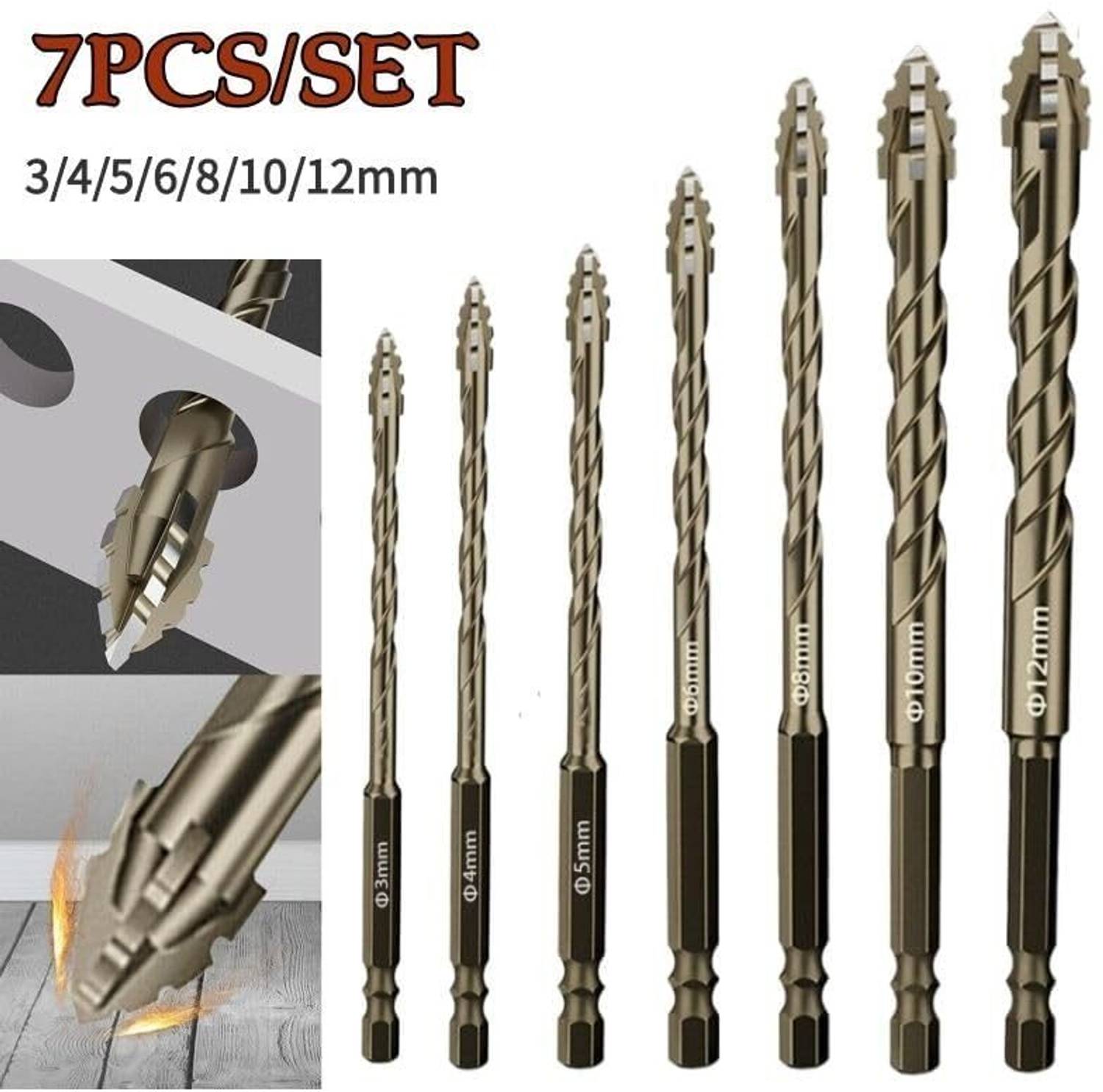 Probuk 7pcs Alloy Steel Drill Bits Set 3mm to 12mm Pack of 3 - Image 1