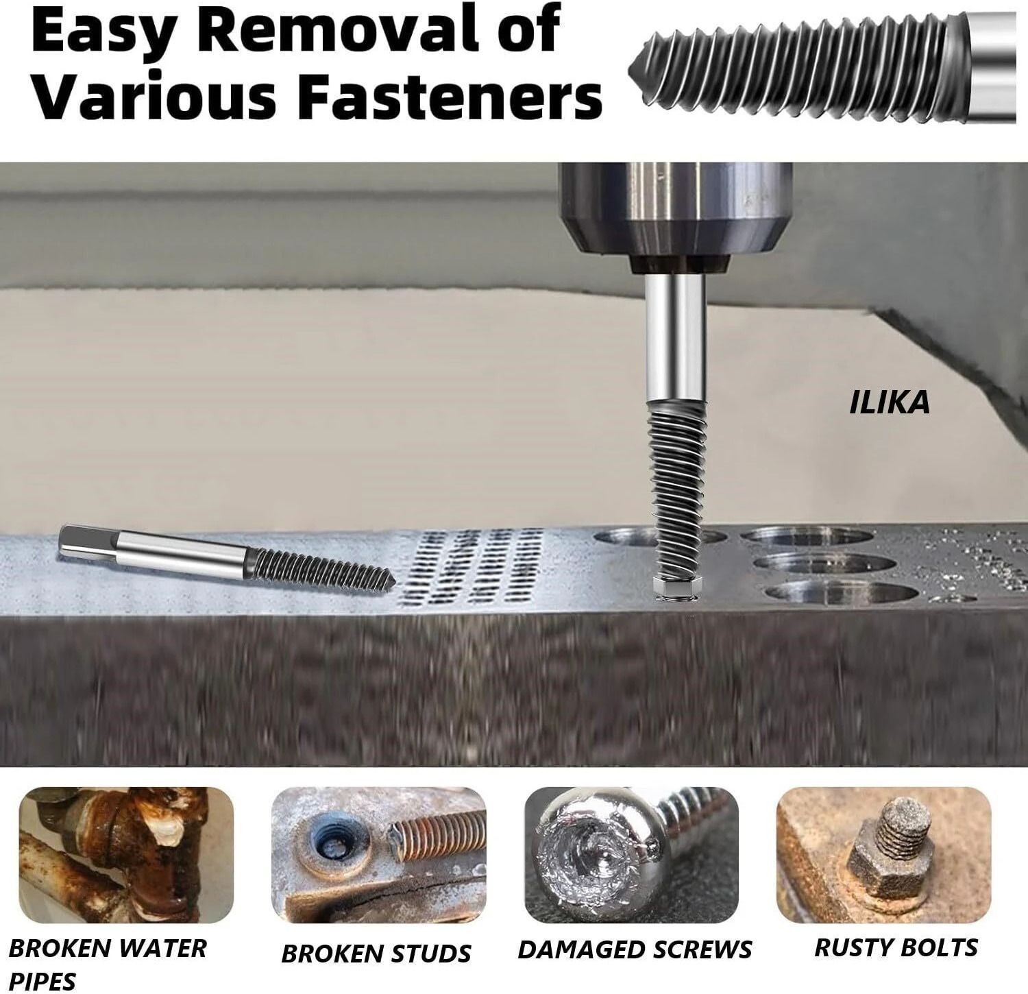 Image of ILIKA RUDA 5 PC 5Pcs Set Damaged Broken Screw Extractor Removal Tool for Bolts Auger Drill Bits Set