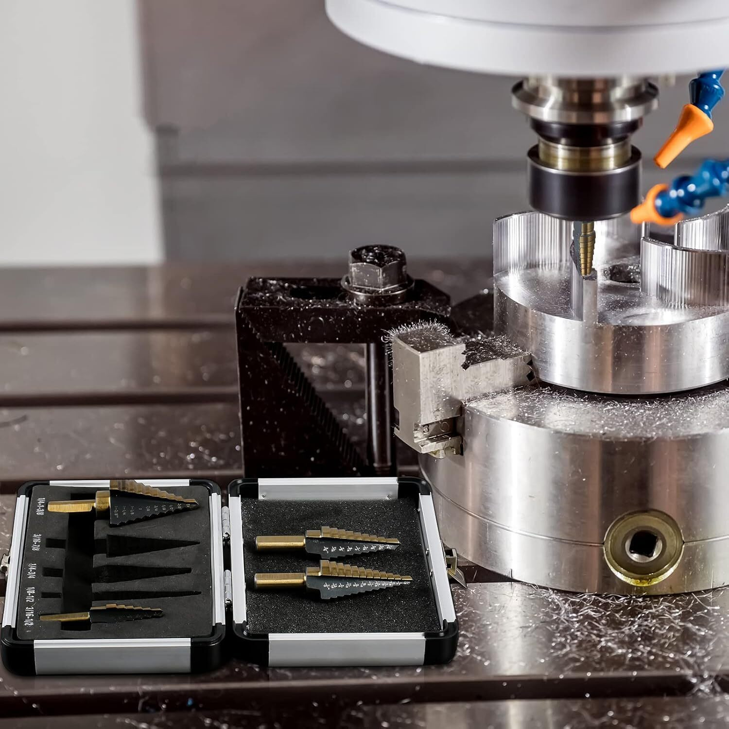 Image of Daccfy Step drill bits, 5pcs hss titanium step drill bit set high speed steel step bits for metal with aluminum case