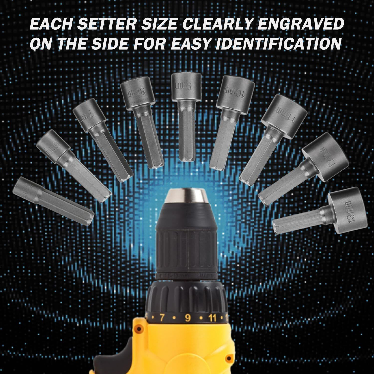 Image of PKT 9Pcs 5Mm~13Mm Professional Magnetic Nut Driver Bits Set Metric Socket 1 /4 inch Hex Shank Impact Drill Bit Adapter For Power Tools