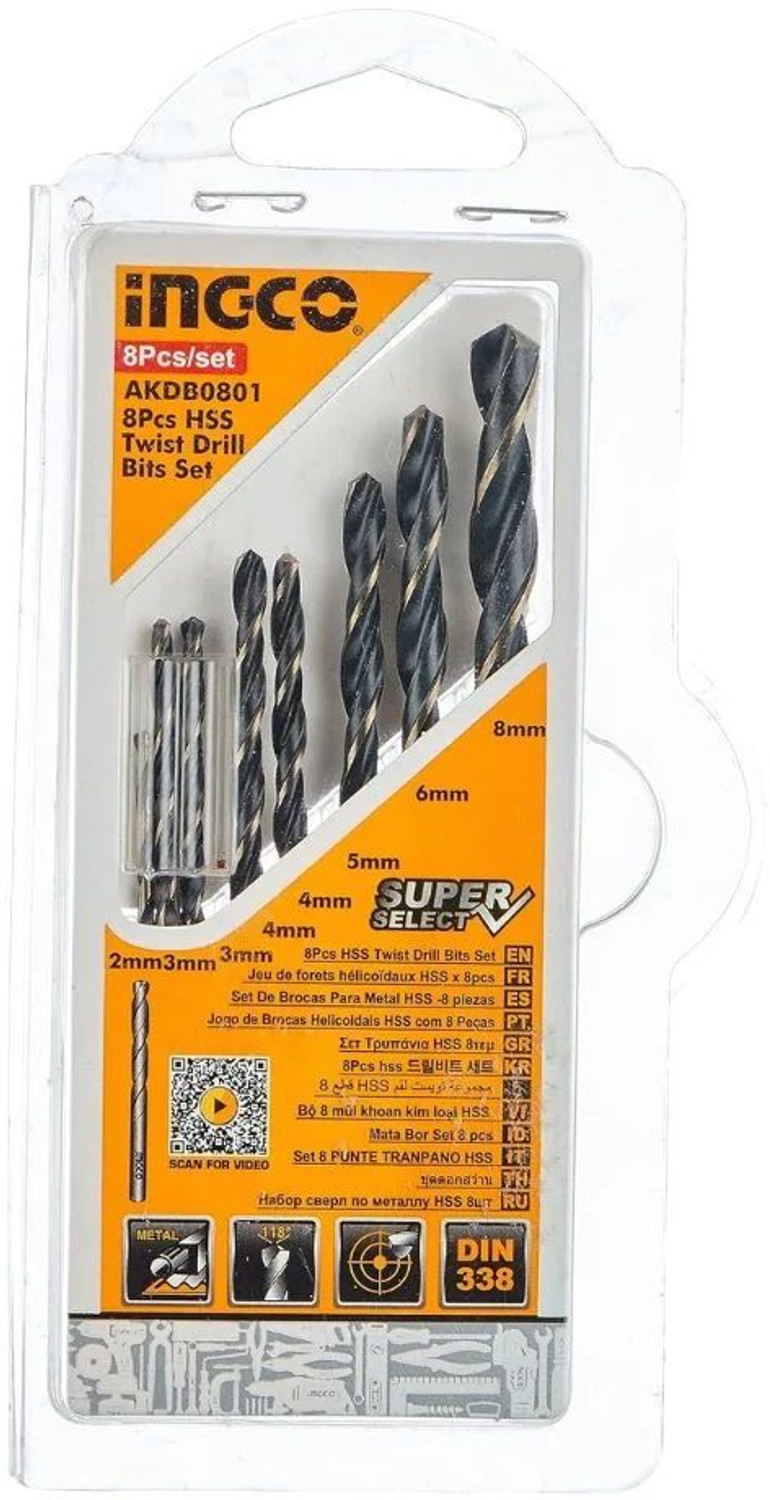 Image of INGCO 8 Pcs Drill Bit Set For Multipurpose Use Ingco 8PCS HSS Twist Drill Bits Set