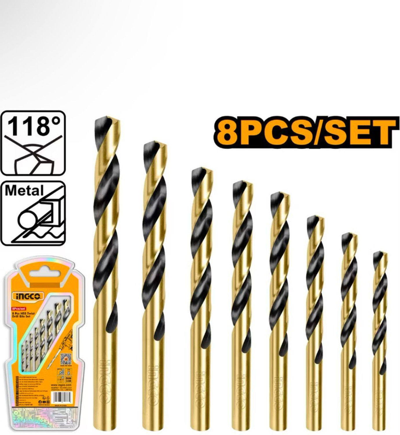 Image of INGCO 8 Pcs Drill Bit Set For Multipurpose Use Ingco 8PCS HSS Twist Drill Bits Set