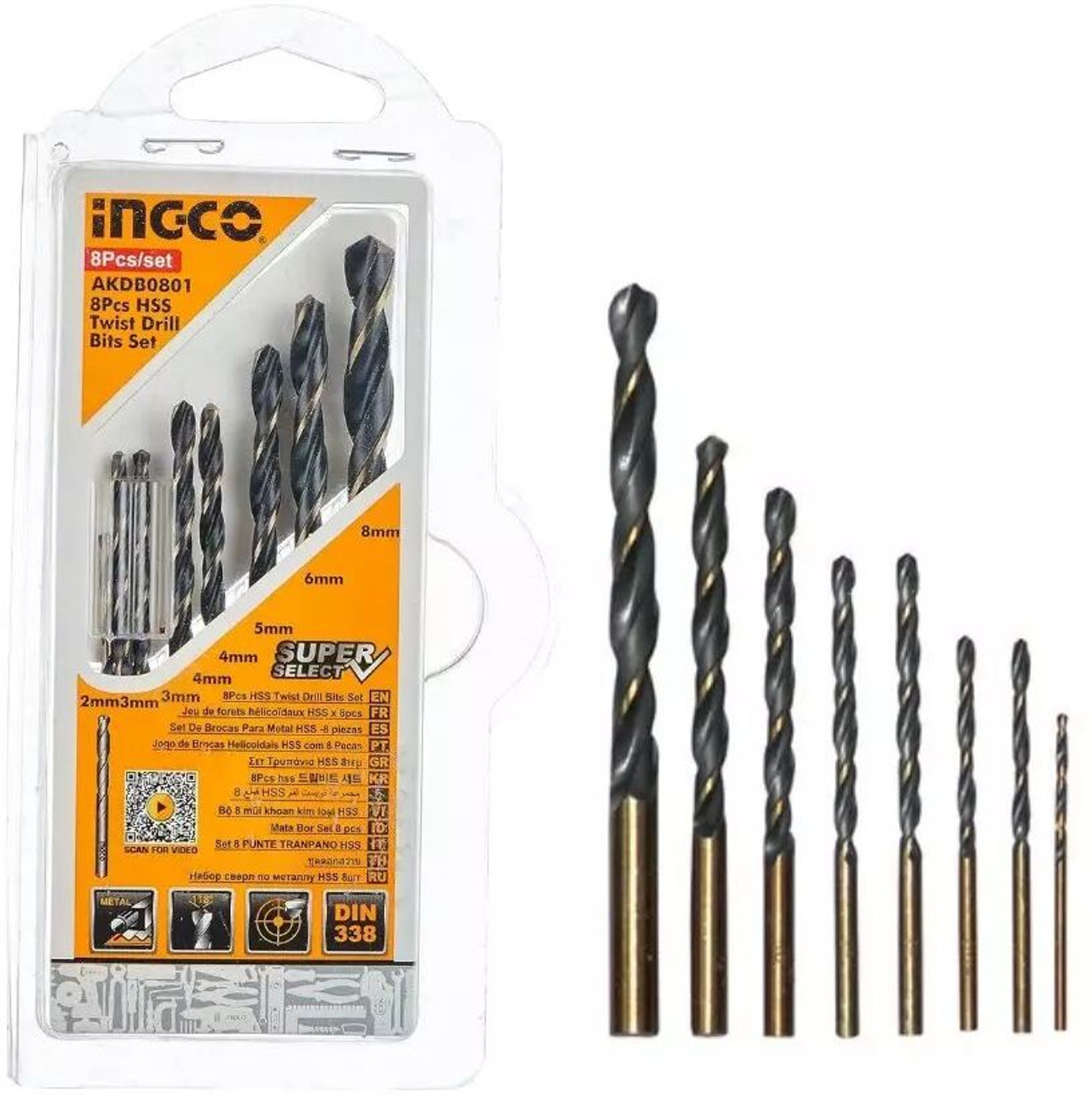 Image of INGCO 8 Pcs Drill Bit Set For Multipurpose Use Ingco 8PCS HSS Twist Drill Bits Set