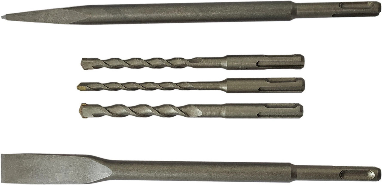 Image of Inditrust 5pc hammer bit set of hammer drills and chisels size 6x100, 8x100, 10x100, 2 chipping chisels