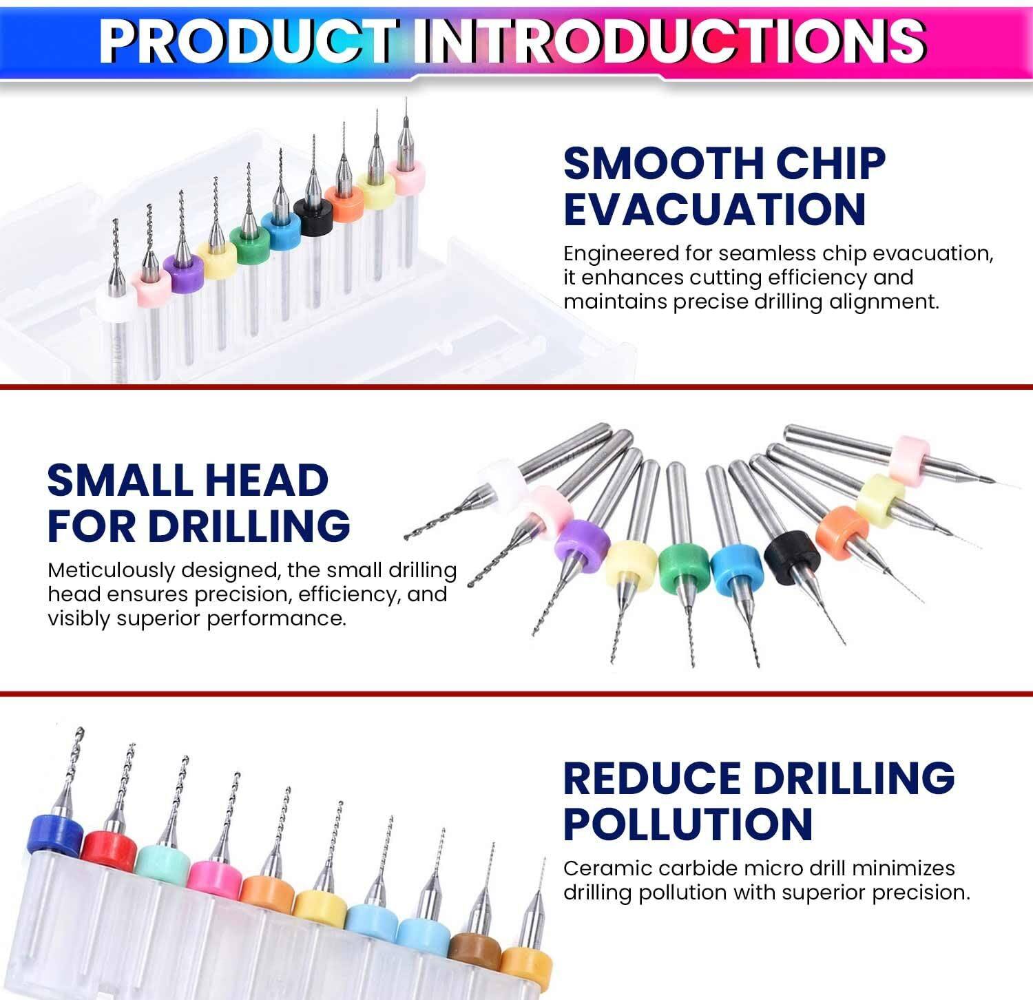10Pcs PCB Drill Bits Set – Tungsten Carbide Micro Bits 0.6-1.5mm With Storage Case For Circuit Boards