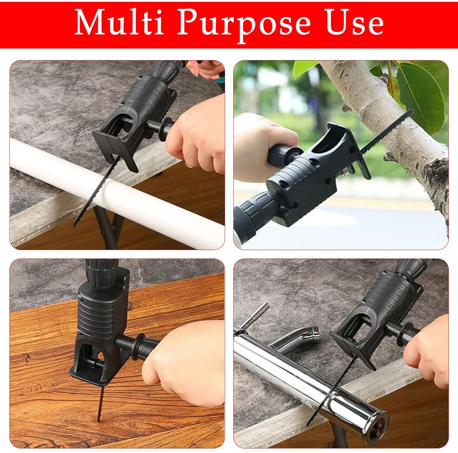 Image of HPD Reciprocating Saw Adapter Kit - Electric Drill to Saw Converter | Jigsaw Converter with Saw Blades for Wood, Metal, and PVC Cutting