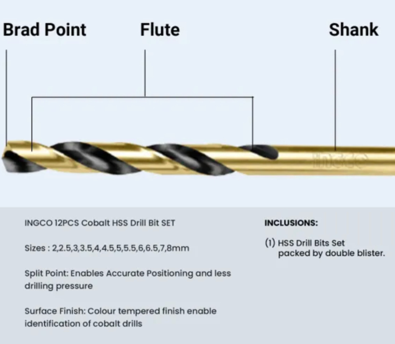 Image of INGCO 12pcs HSS Metal Drill Bit Set (2mm-8mm) | High Speed Steel Drill Bits AKDB1125