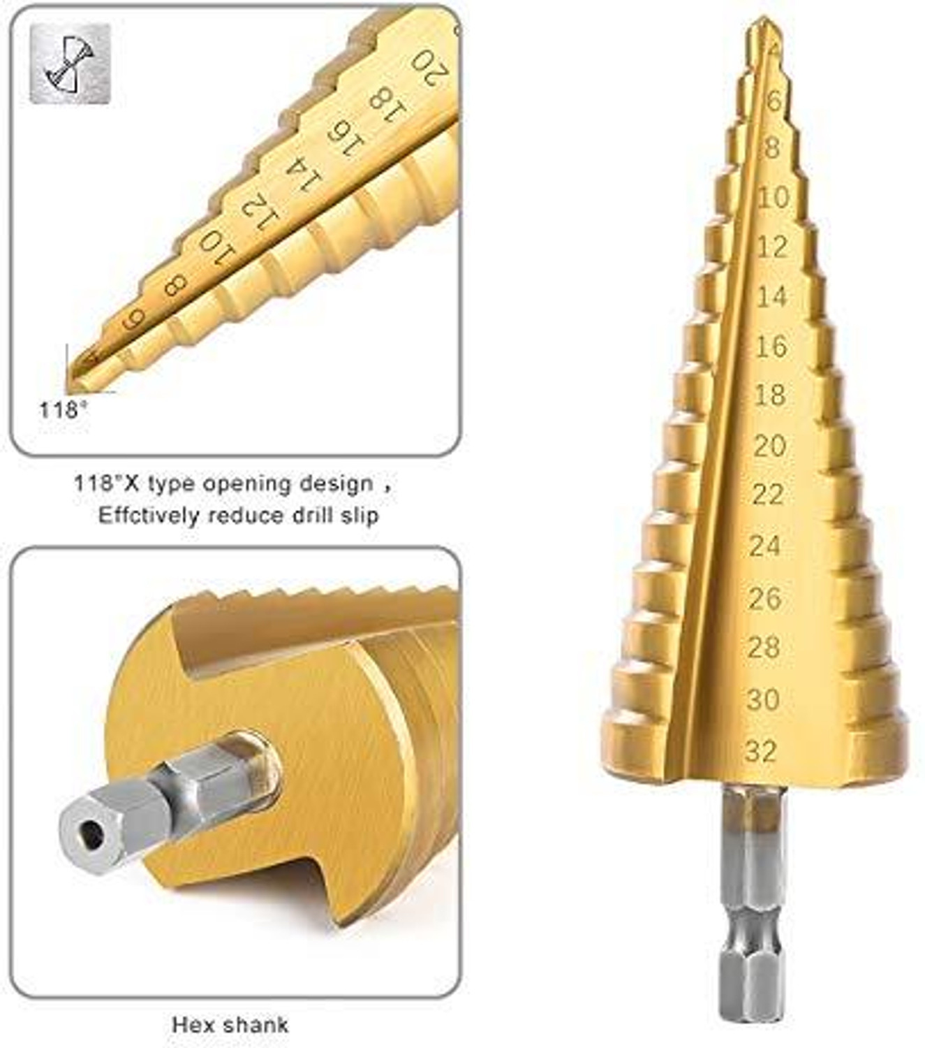 Image of PKT 3Pcs /lot HSS Steel Large Step Cone Titanium Coated Metal Drill Bit Cut Tool Set Hole Cutter 4-12 /20 /32mm