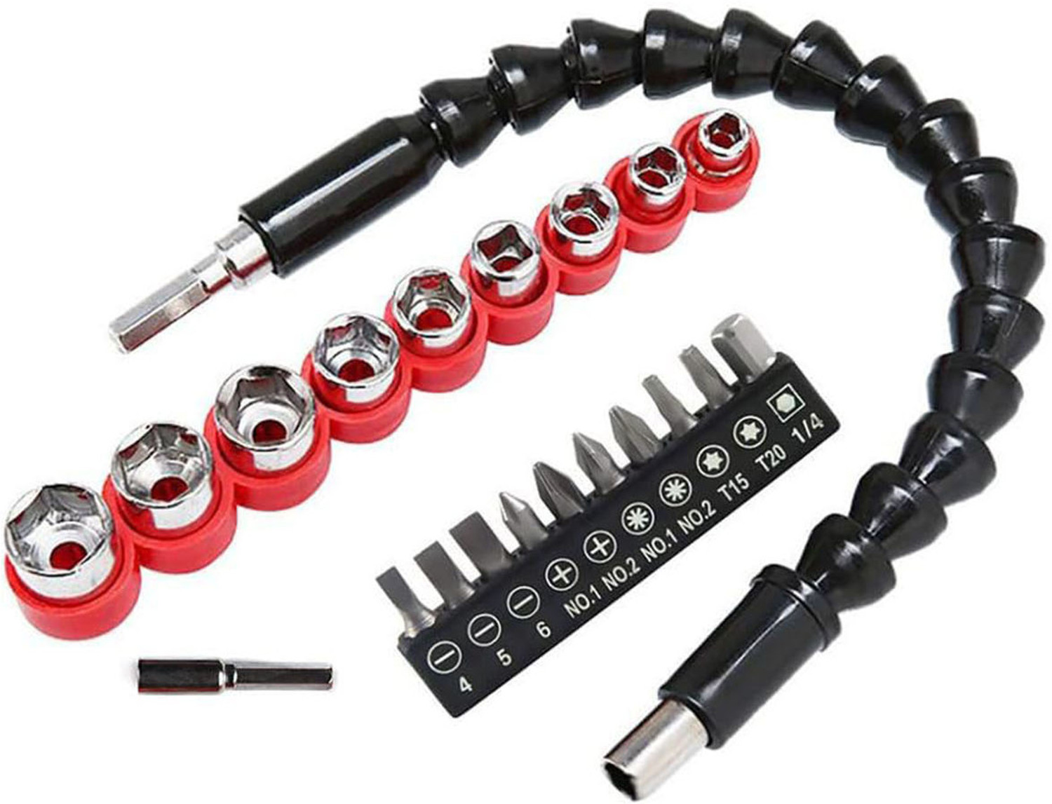 Image of Kiesh EBS05 Drill Bits Screwdriver Flexible Shaft Bit Set Extension Size-1 /4inch Screwdriver Bit Set of 21 Pcs Screwdriver Bit Set
