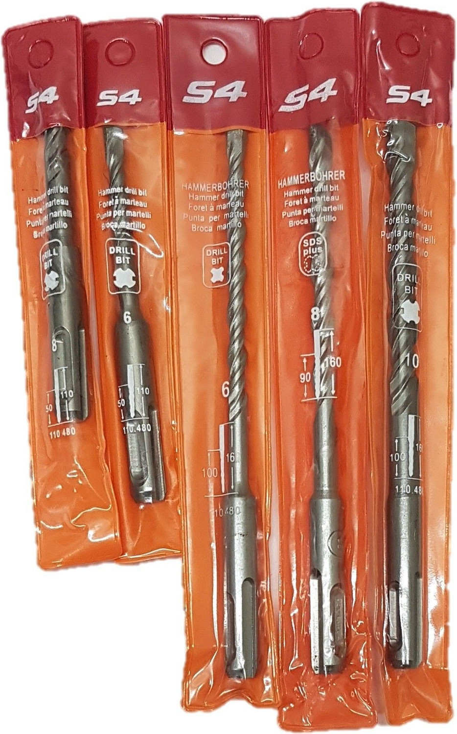 Image of Inditools 5pcs set SDS Rotary Hammer Impact Drill Bit Kit SDS size 6x110mm ,8x110mm , 6x160mm , 8x160mm ,10x160mm