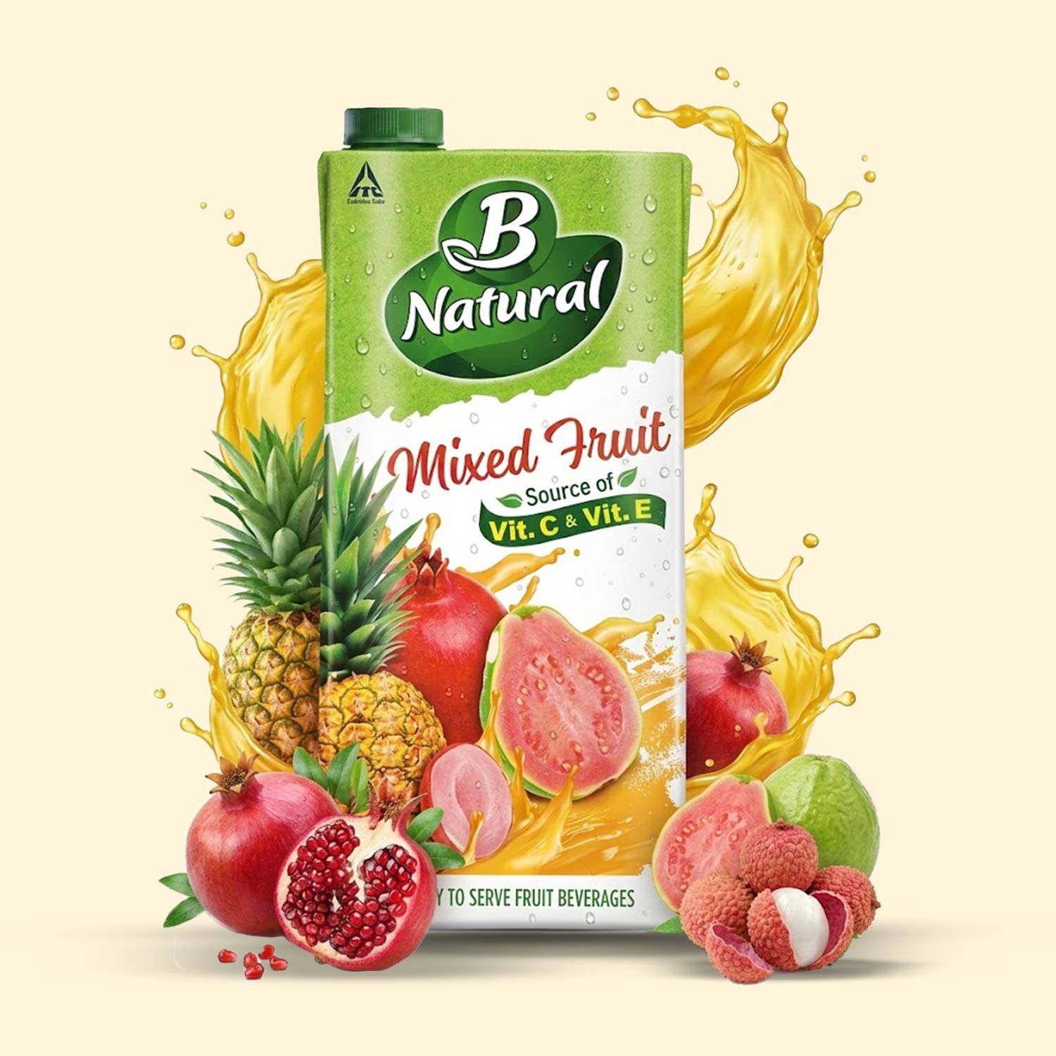 B Natural Mixed Fruit, Rich in Vitamin C & E (2 x 1 L)