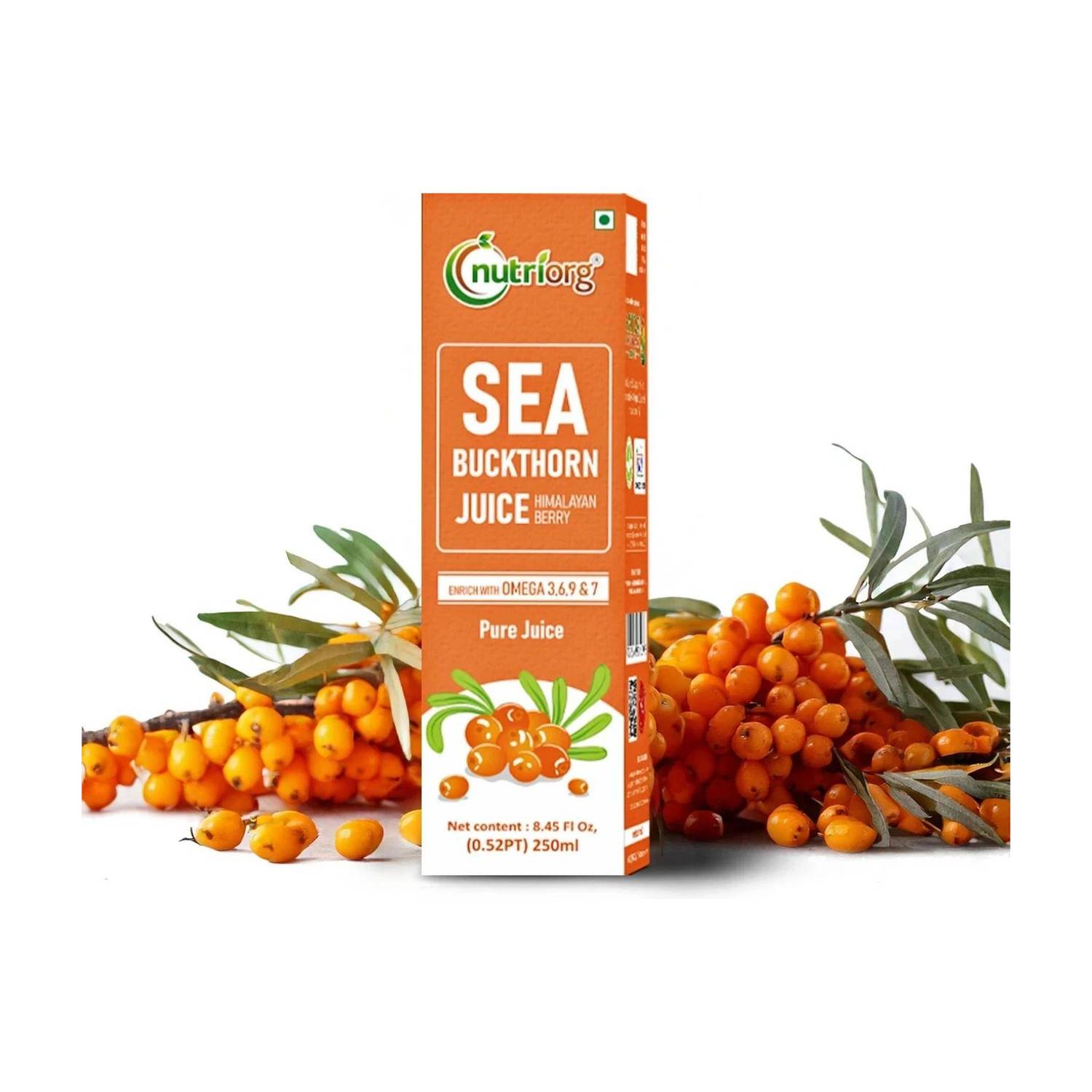 Nutriorg Sea Buckthorn Berry Juice, Rich in Omega 3, 6, 7, 9 & Vitamin C | Antioxidant