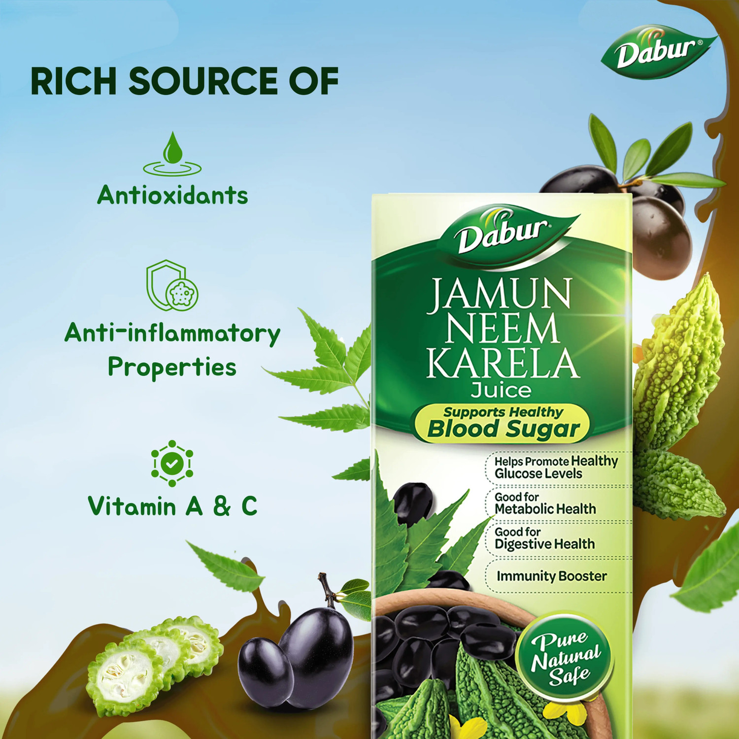 Image of Dabur Jamun Neem Karela Juice | For Healthy Glucose Levels, Digestion & Immunity