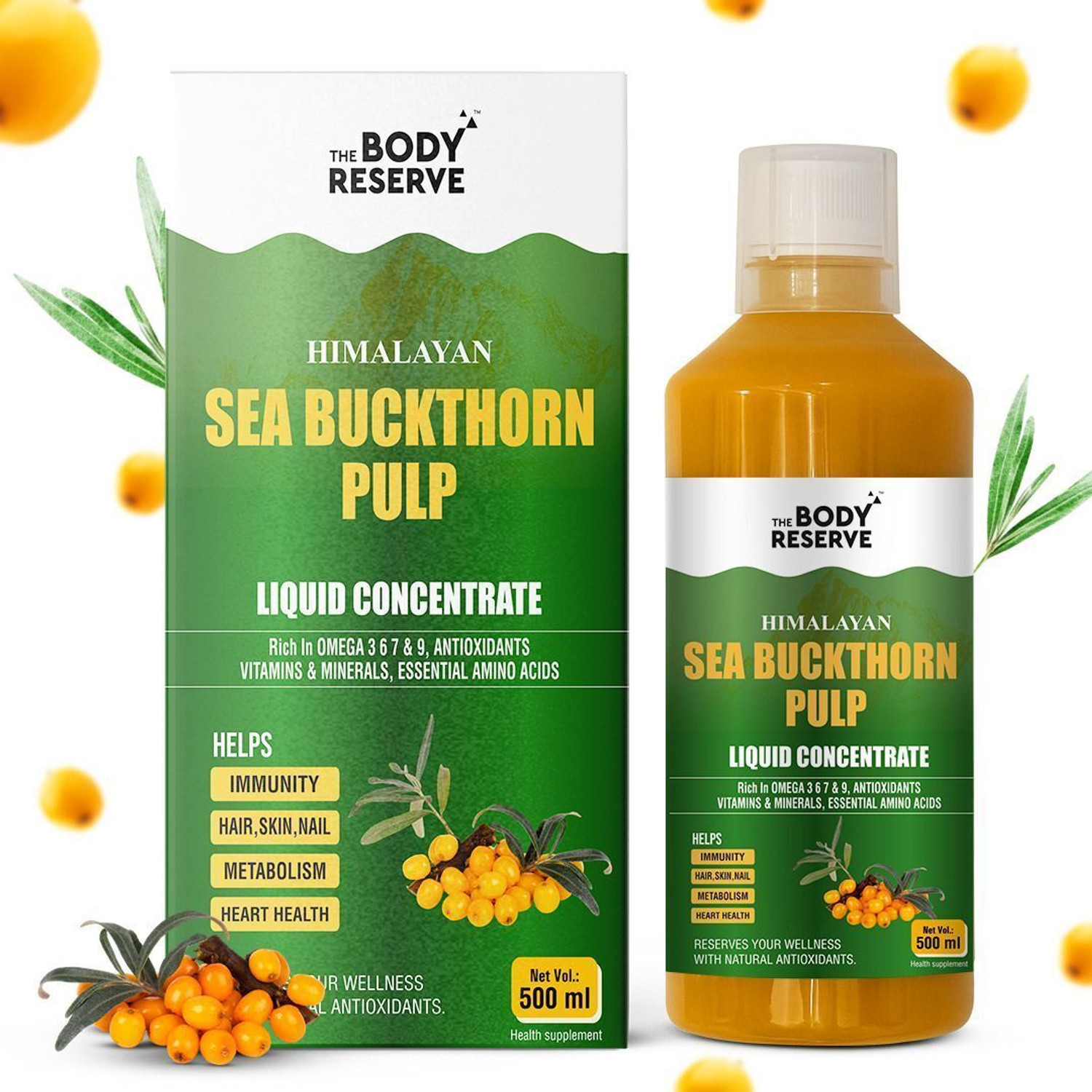Image of the body reserve Sea Buckthorn Juice 500 ml Rich in Antioxidants, Omega 3, 6, 7, 9 & Vitamin C.