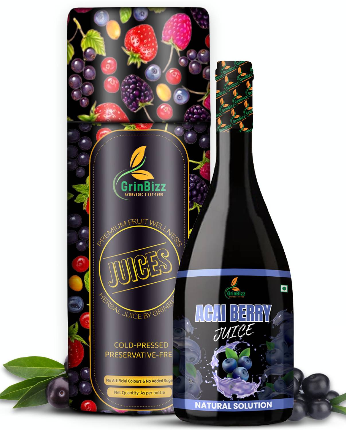 grinbizz Acai Berry Juice Enhance Brain Power/Glowing Face/Heart