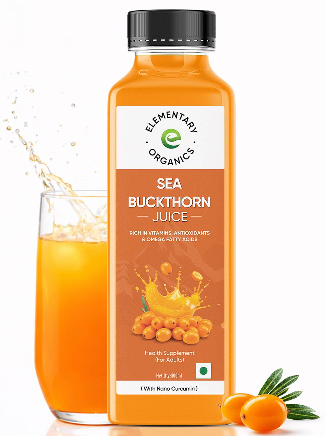 Elementary Organics Sea Buckthorn Berry Juice - Rich in Antioxidants, Omega 3, 6, 7, 9