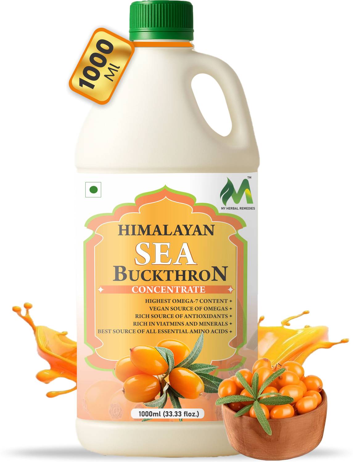 my herbal remedie s Himalayan Sea Buckthorn Pulp Concentrate 1000ml Herbal Juice | Rich in Vitamin C