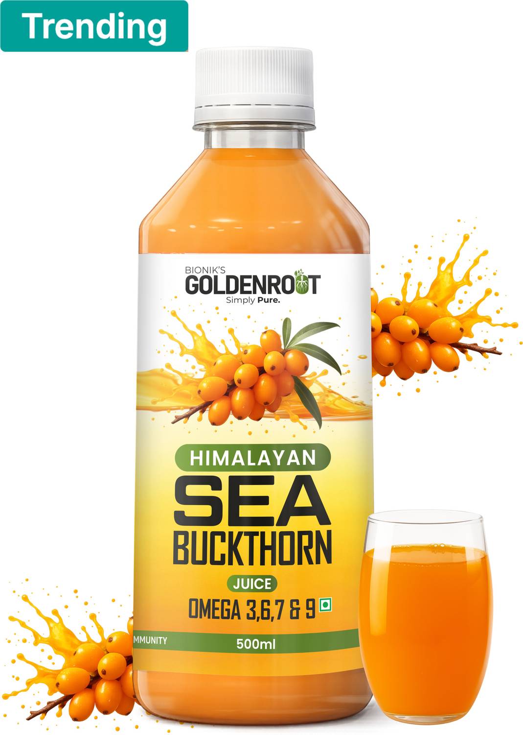 BIONIK NUTRITION Goldenroot Himalayan Sea Buckthorn Juice| Omega 3,6,7&9|Immunity, Skin, Heart