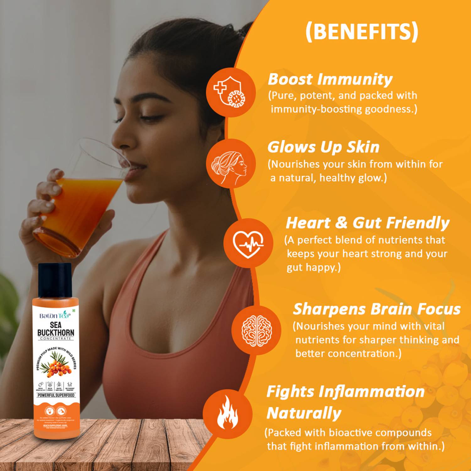 Baton Tea Sea Buckthorn Pulp | 100ml | 12x Vitamin C for Skin Glow & Immunity