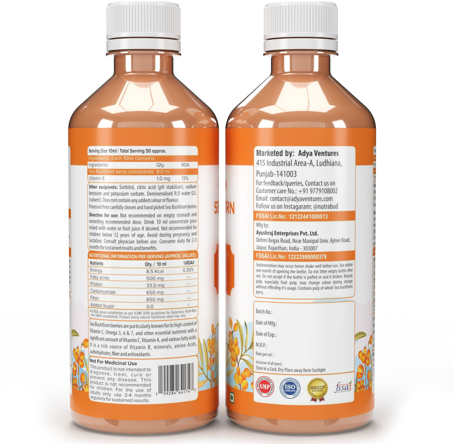 Image of Nutrabud Sea Buckthorn Juice - Sourced From Ladakh - Rich in Omega-3,6,7,9 & Vitamin-C