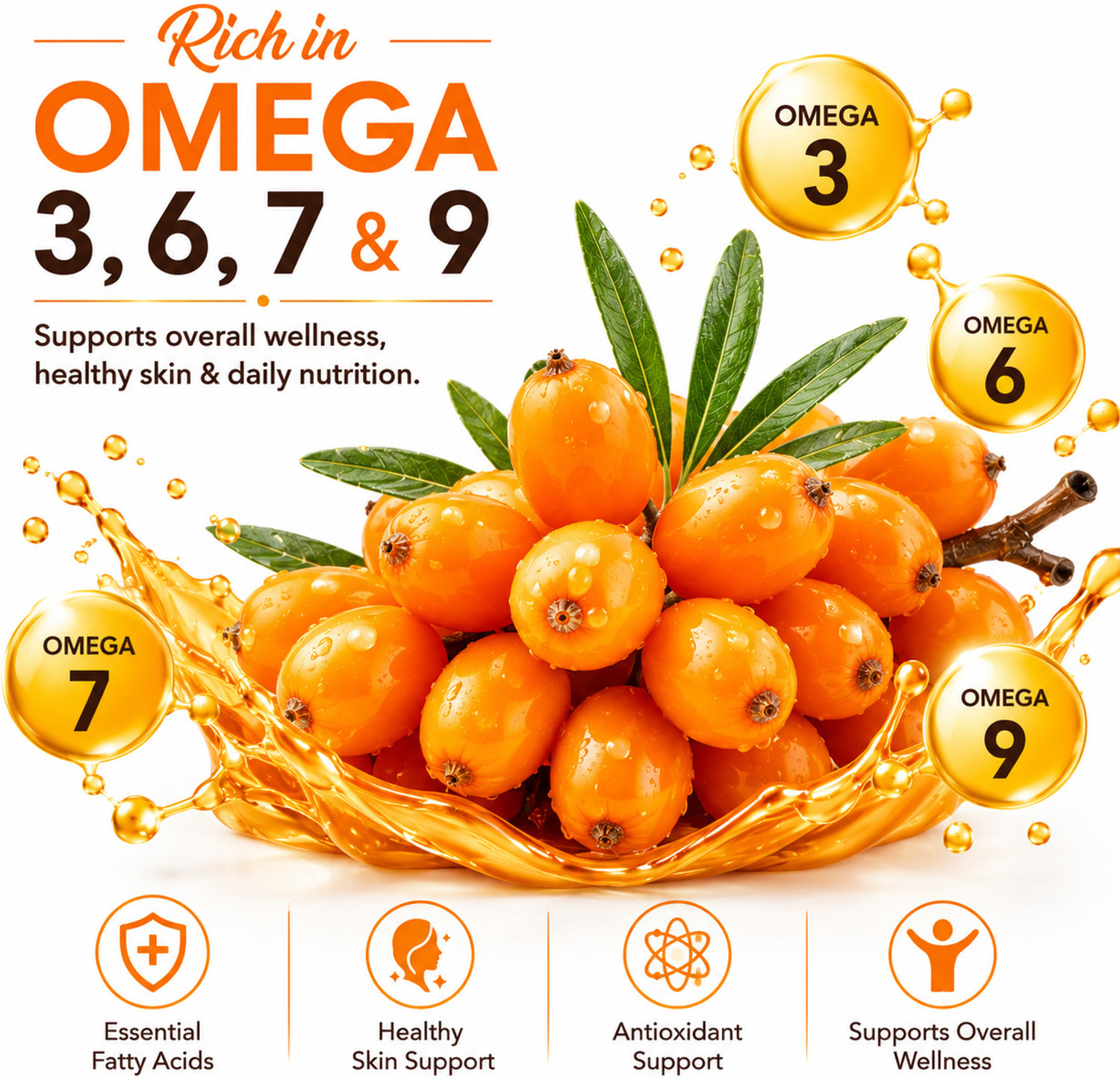 Image of 1DAILYFORMULA Sea Buckthorn Berry Juice - Rich in Antioxidants, Omega 3, 6, 7, 9 & Vitamin C