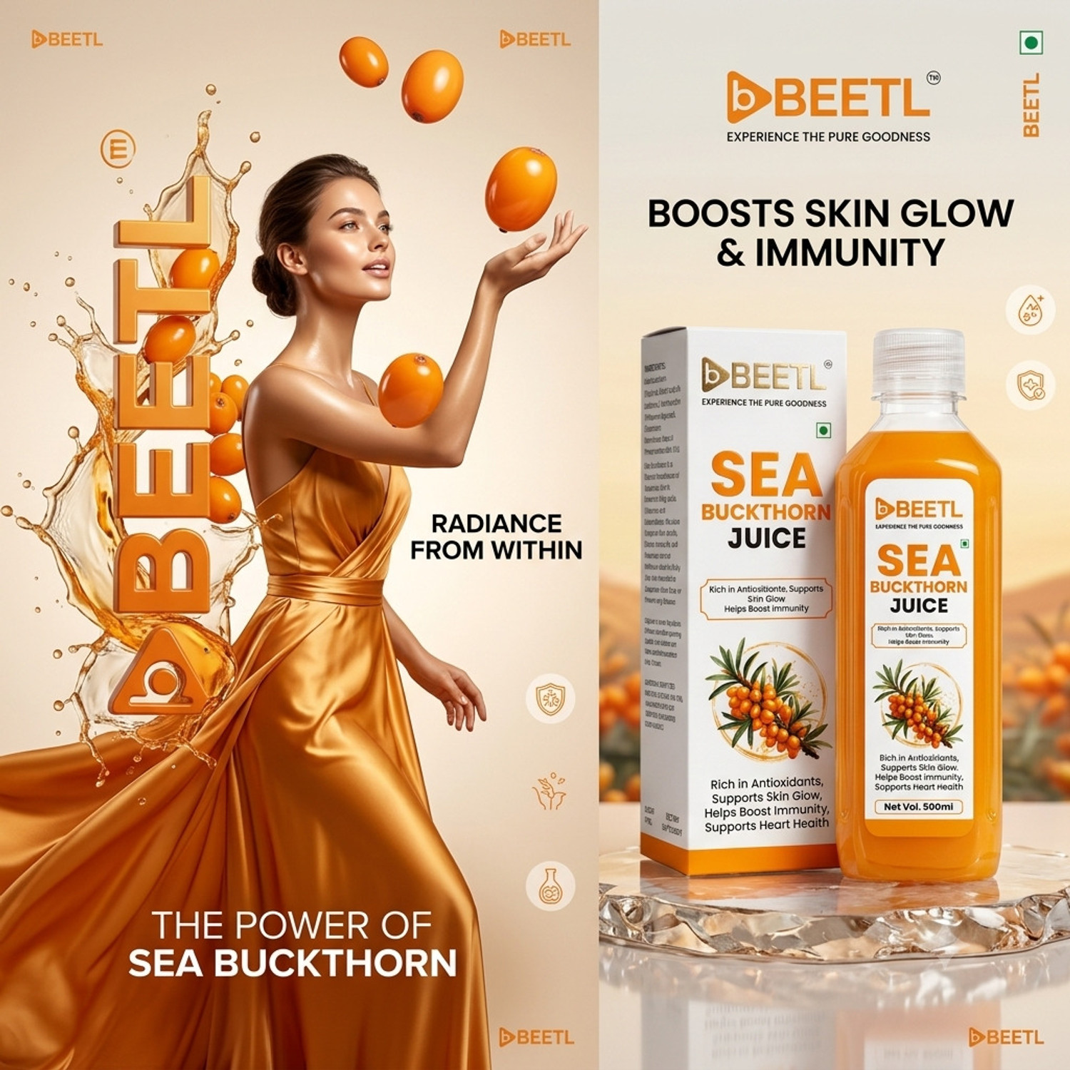 Image of BEETL Sea Buckthorn Juice 500ml | Immunity Booster Antioxidant Vitamin C Health Drink