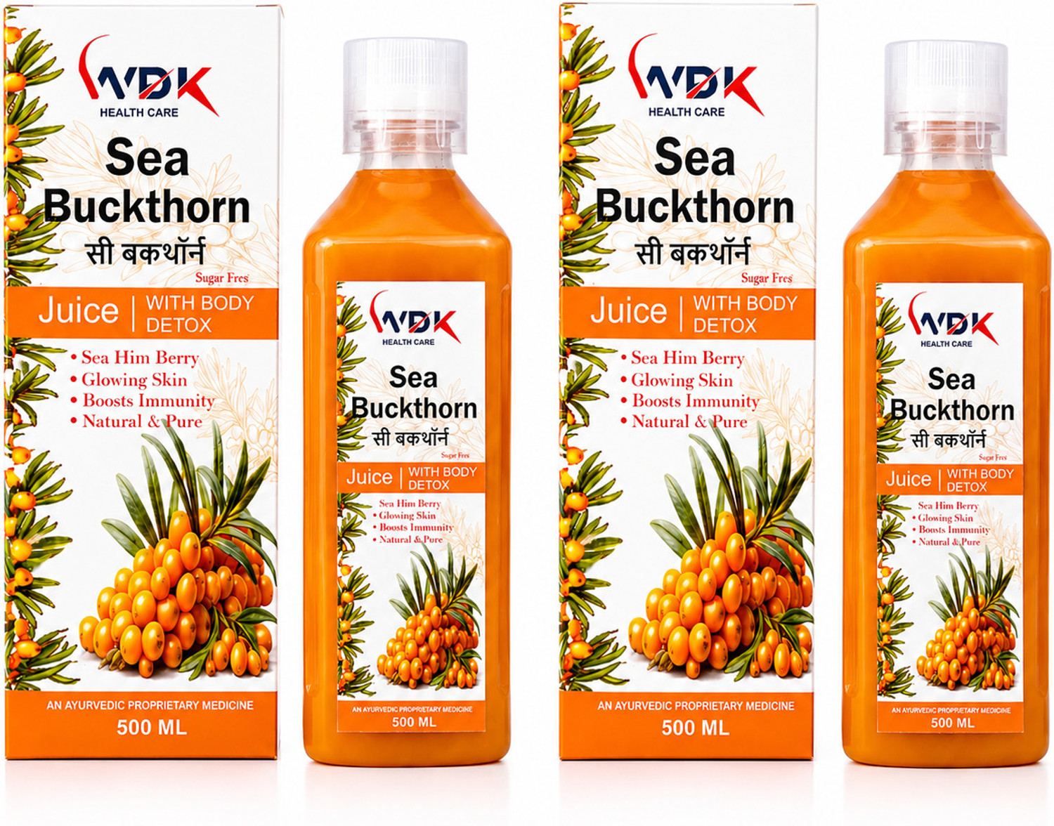 Image of WDK Pack of 2 Sea Buckthorn Juice |Supports Immunity, Skin & Gut Health 500ml*2