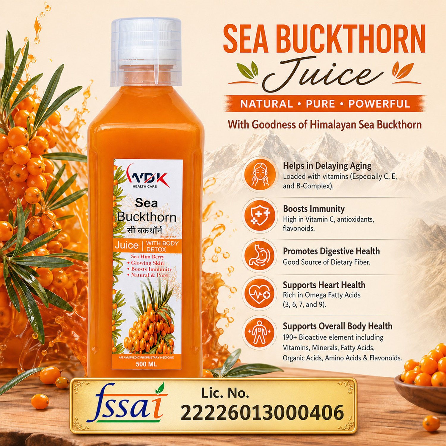 Image of WDK Pack of 2 Sea Buckthorn Juice |Supports Immunity, Skin & Gut Health 500ml*2