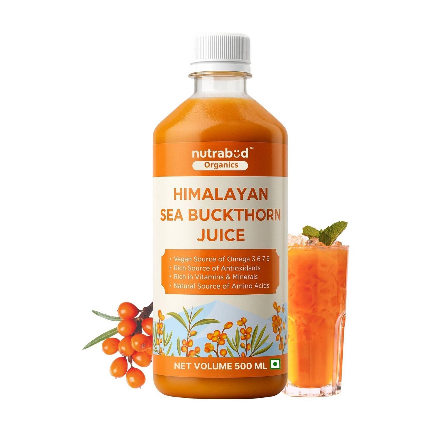 Nutrabud Sea Buckthorn Berry Juice - Rich in Antioxidants, Omega 3, 6, 7, 9 & Vitamin C