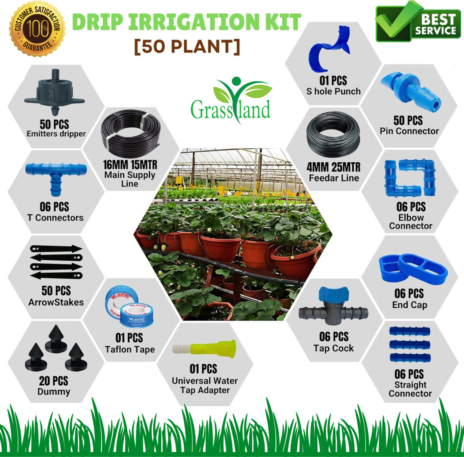 Image of grassland Drip Irrigation Garden Watering 50 Plants Kits Drip Irrigation Kit