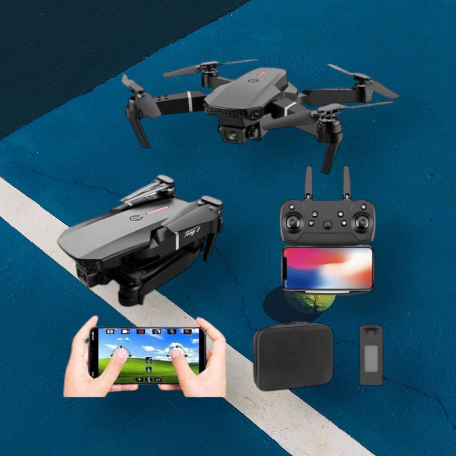 Jay E88 Camera dronremot Control Quadcopter 360 Flip Stunt WiFi Wings 2 Batteries_16 Drone