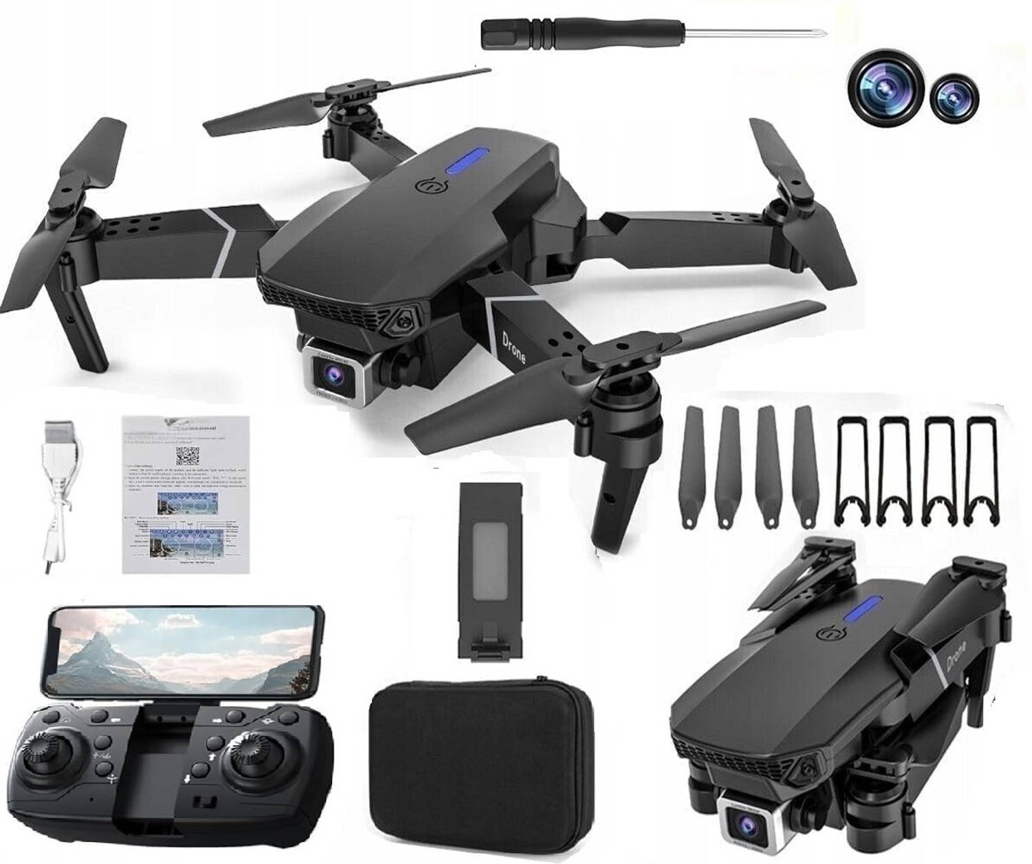 WALLINSTIK E88 Drone upgraded version 4k dual camera drone Smart Gestures-Class Drone