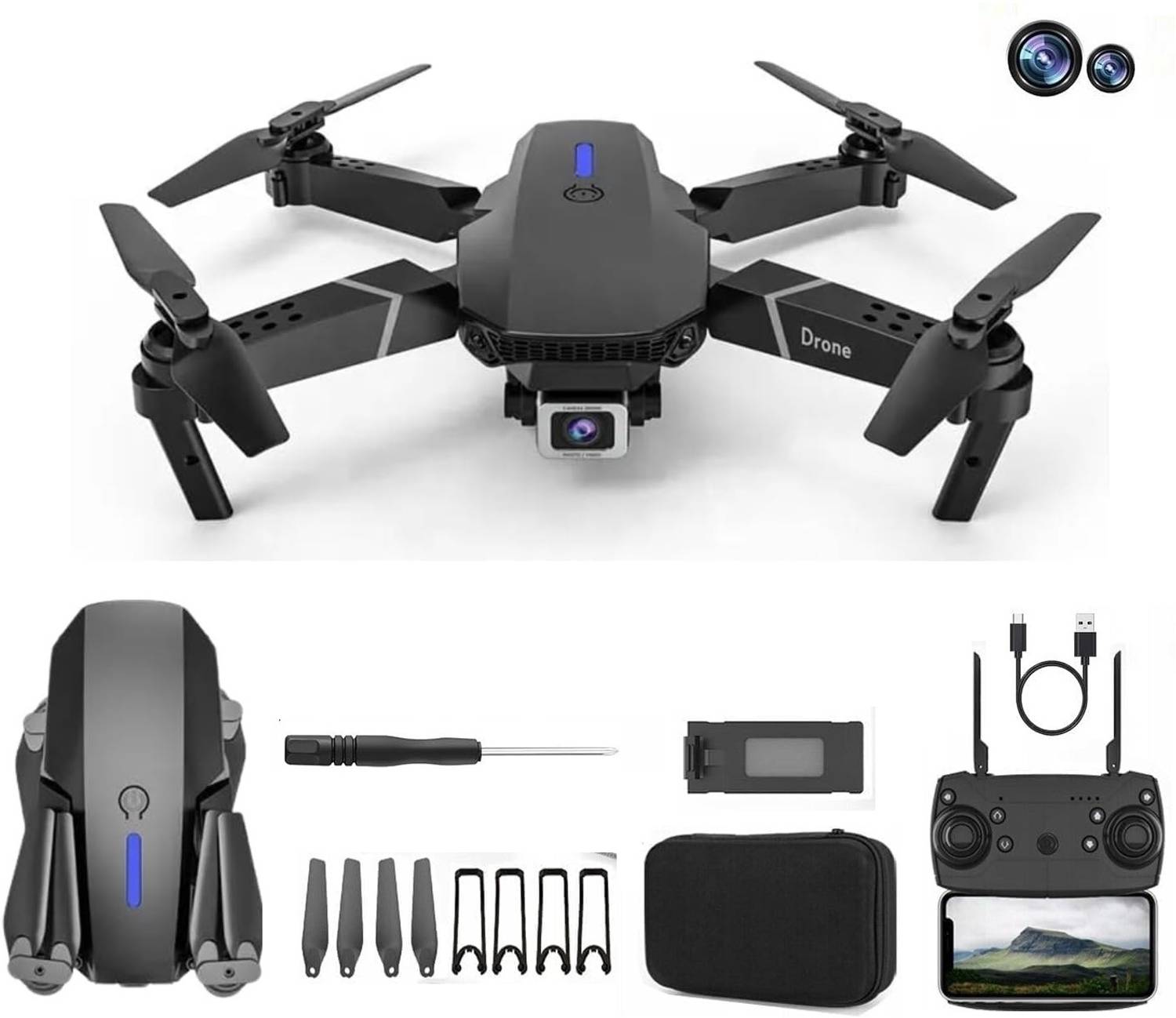 PREDIKSAWILLA E88 Pro Drone upgraded version 1080HD dual camera mini drone Smart Gestures Drone