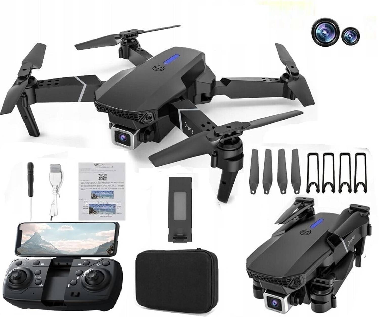 Latestflexi 4K HD Dual Camera Drone Flight Long Battery Life HD Image-E88PRO Drone Drone