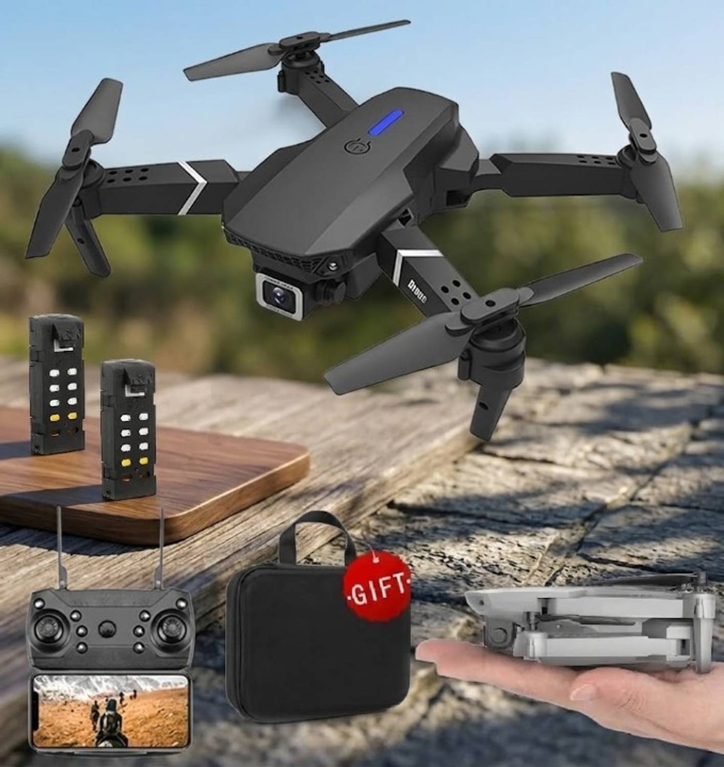 RiiseRoot Dual Camera RC Drone with Extra Battery - Image 1