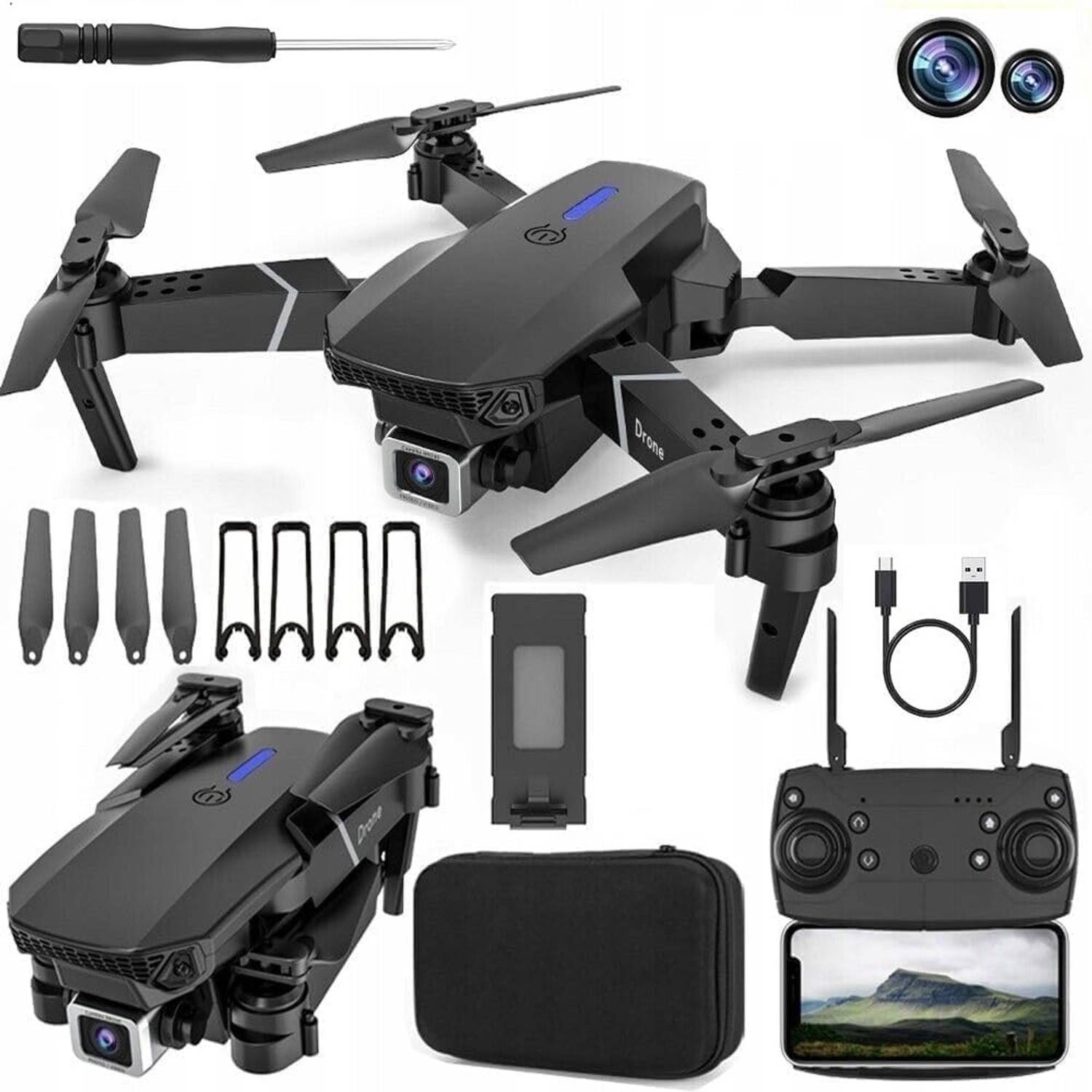 WALLINSTIK E88 Drone upgraded version 4k dual camera Foldable WiFi Position Locking-Class Drone