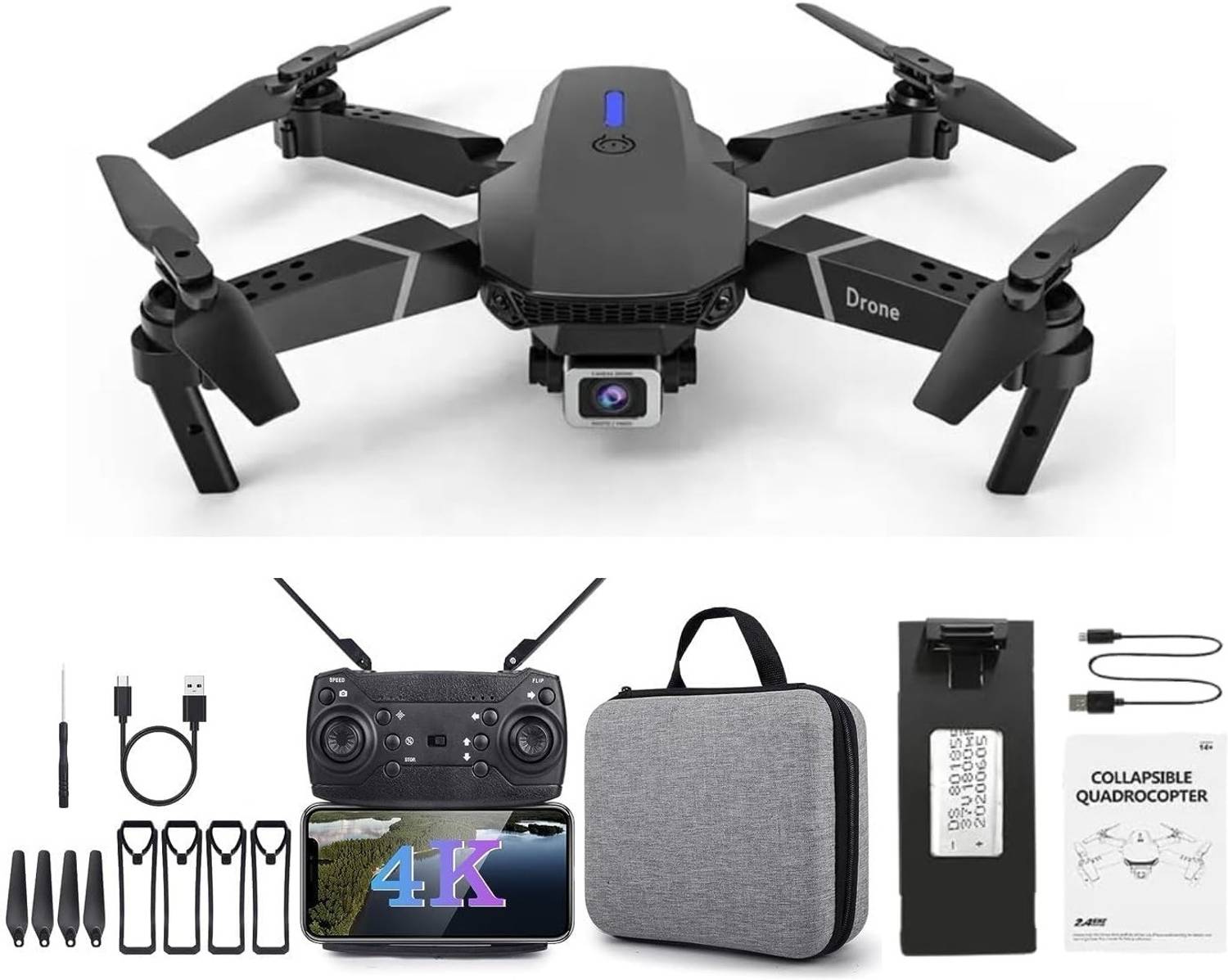 Mevara Drone with 4k Camera Foldable 1080P HD with FPV Live Video, Gestures Selfie Drone