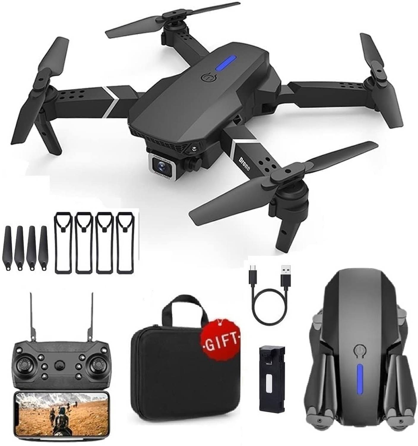 WALLINSTIK 4K Dual Camera Drone GPS Trajectory Flight Long Battery Life-WIFI-Class-E88 Drone