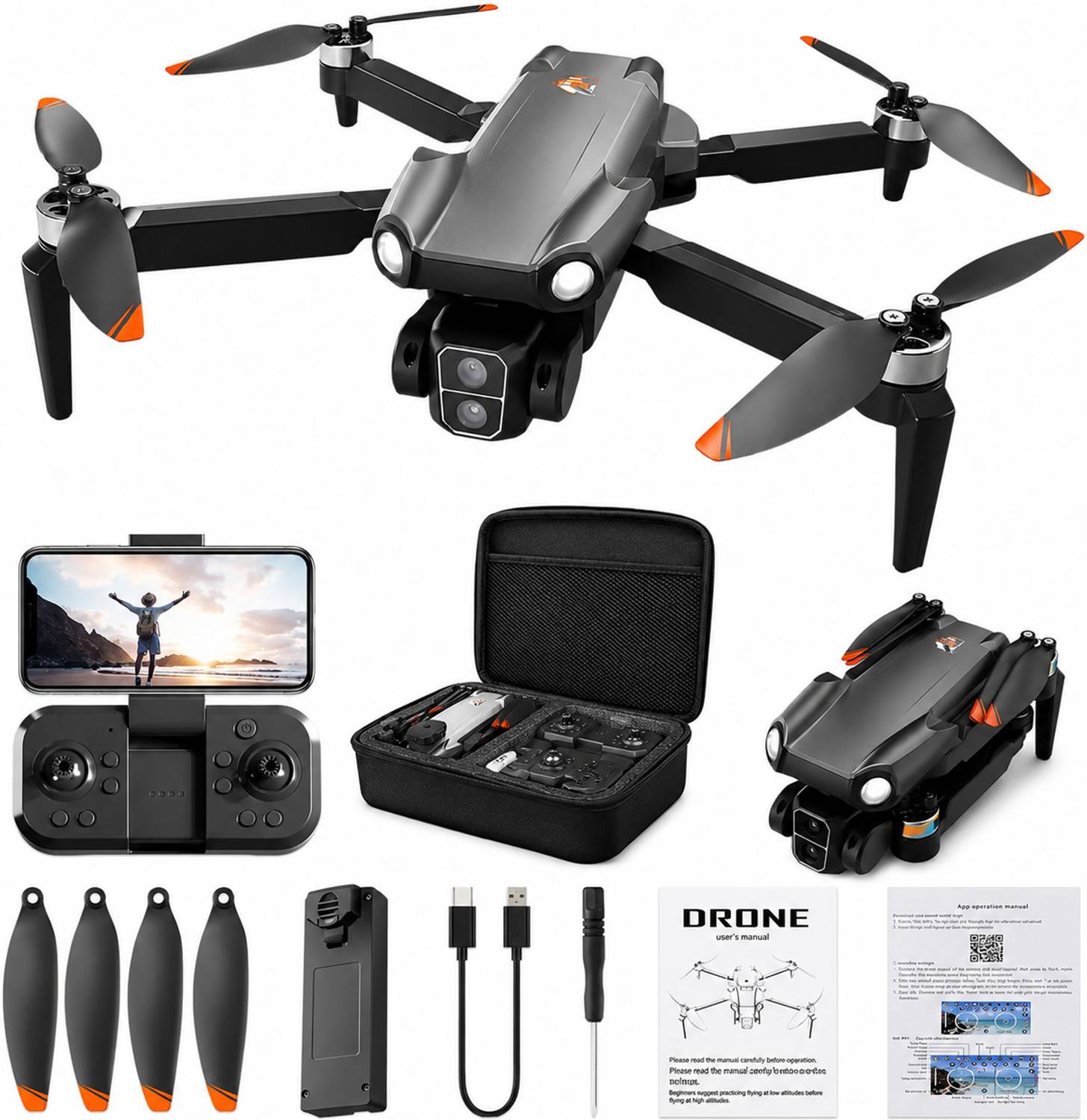 PAPASpace 4K Dual Camera Foldable Drone - Image 1