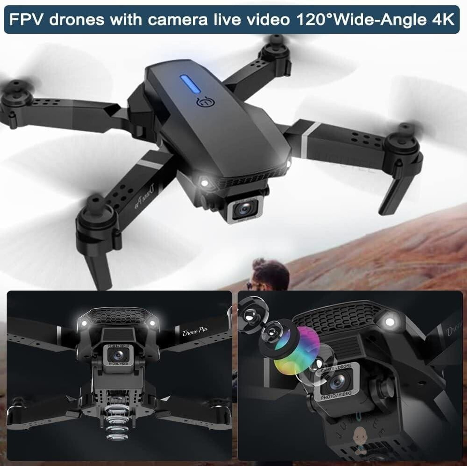 Image of SUKAAVIWILLA • E88 Pro Smart 4K HD Camera Foldable Drone for Aerial Photography Drone