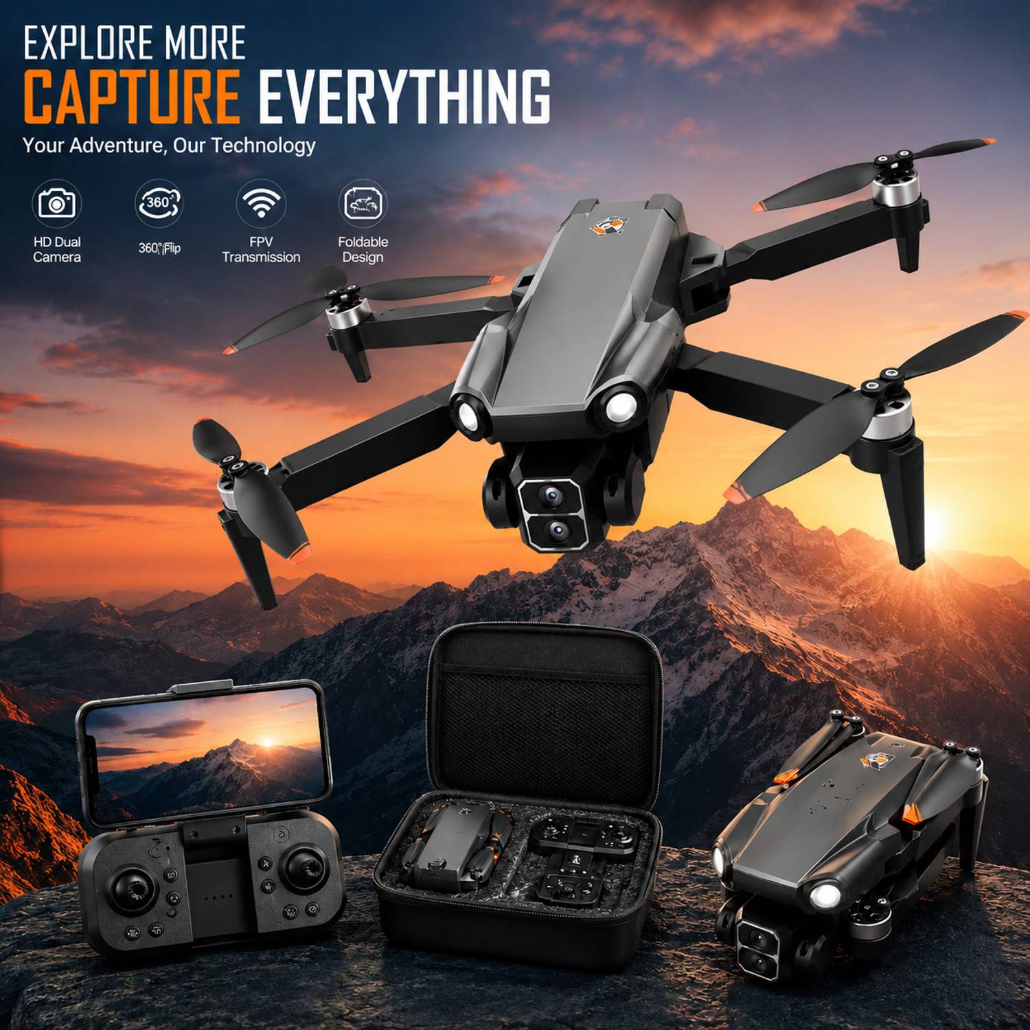 PAPASpace 4K Dual Camera Foldable Drone - Image 4