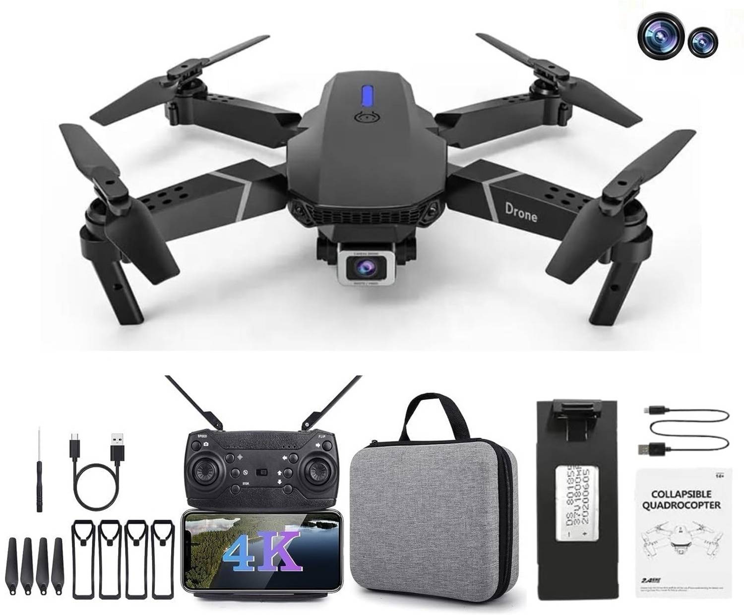 tmwilla Foldable 4K Drone with HQ WiFi Camera Remote Control for Kids Drone