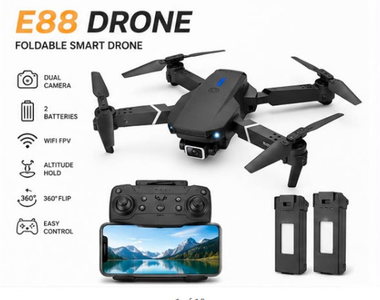 SMARTFASHION E88 Foldable Drone with Dual Camera & 2 Batteries at ₹1,743 (38% Off) – Flipkart