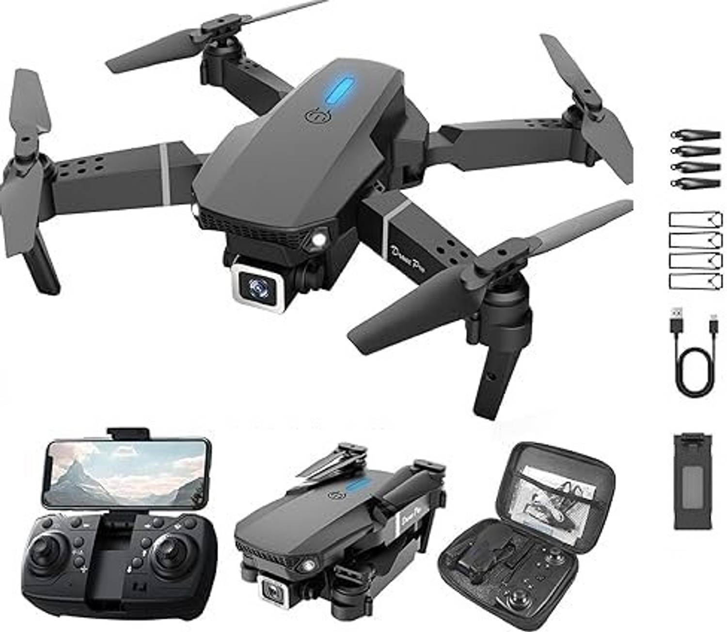HIYADIKANS RC Dual Camera Drone GPS Trajectory Flight Long Battery Life-WIFI-E88-1 Drone