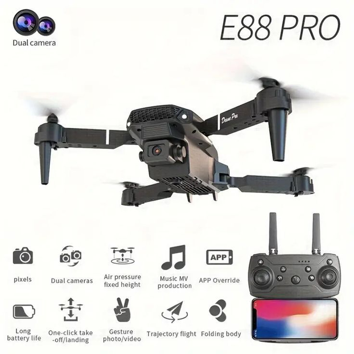 Image of Clubmall E88 Pro 4K Camera Drone with WiFi FPV, Brushless Motor, and Foldable Design Drone