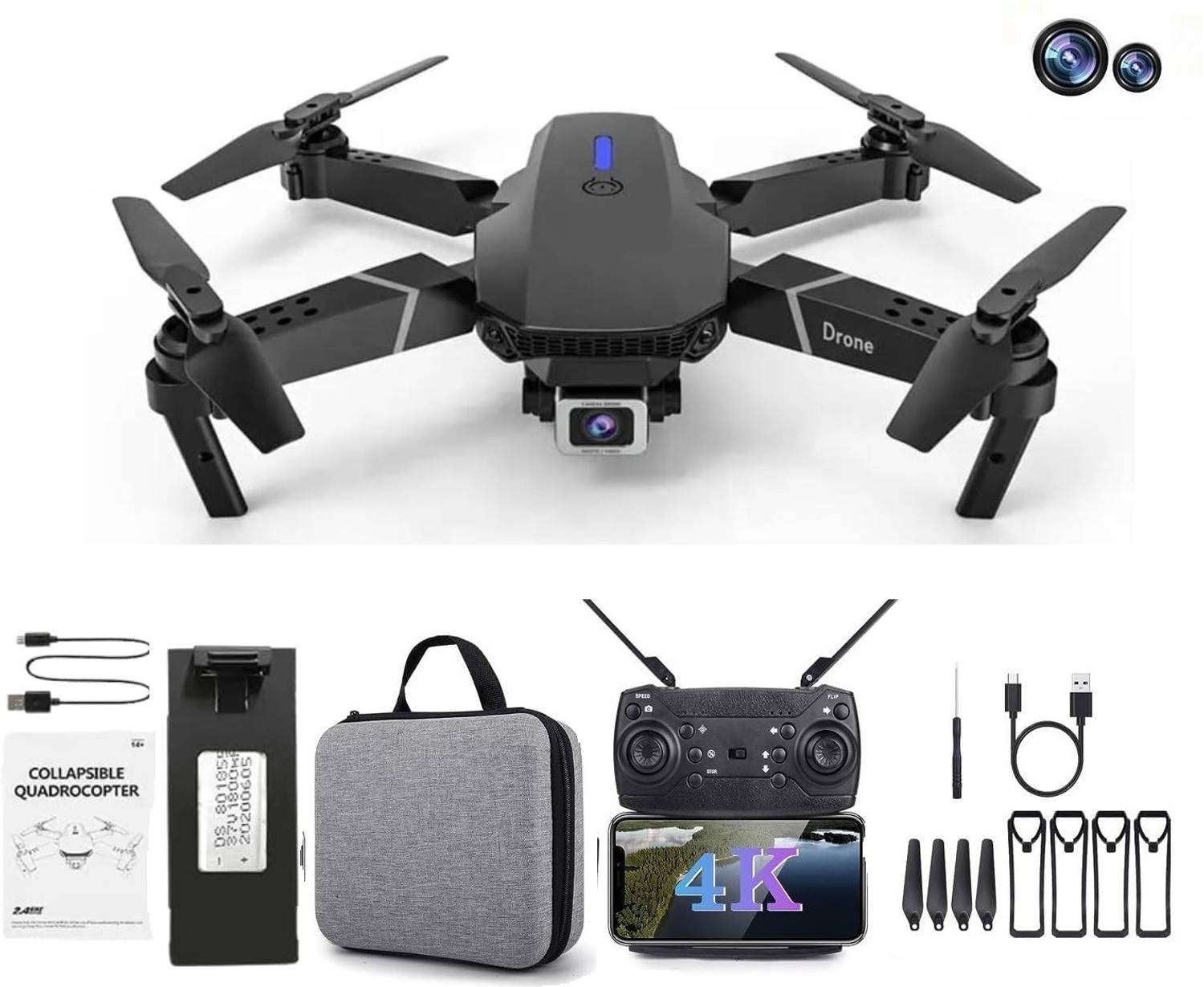 Mevara Foldable Drone With Camera For Adults 4k 1080P HD Drones Toys GPS Auto Return Drone