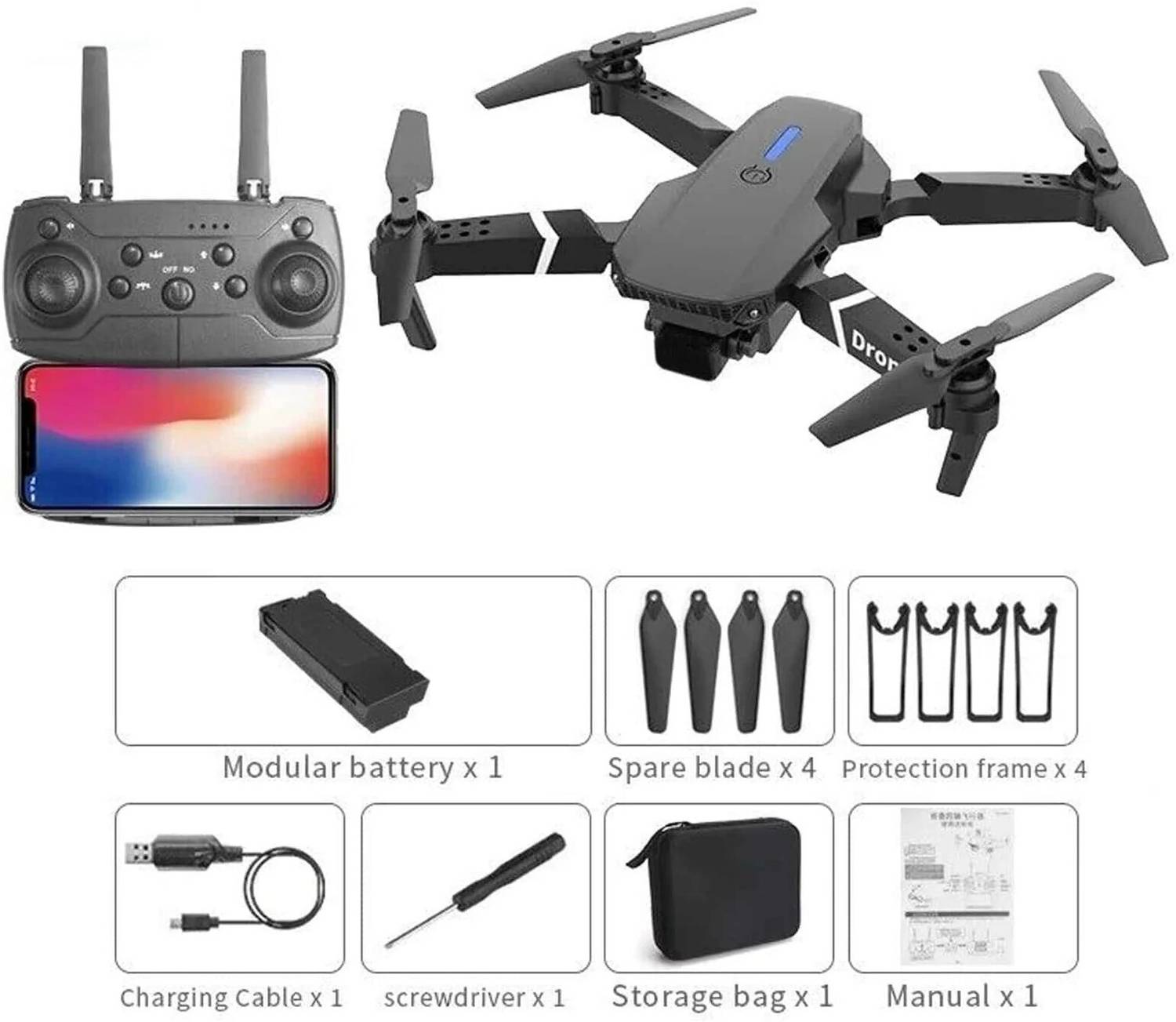 ENTINOSTIK E88 Drone with 4K Camera WiFi FPV 720P HD Dual Foldable Drone