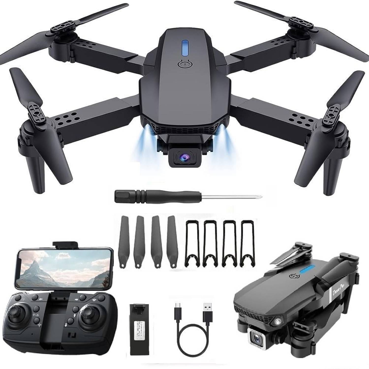 FLORASTICK 4k dual camera mini drone E88 Pro Foldable WiFi with Smart Gestures Selfie-HD Drone